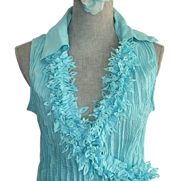 Kaelyn Max Blue Sleeveless accordion ruffle front Blouse Size XL - Picture 3 of 13